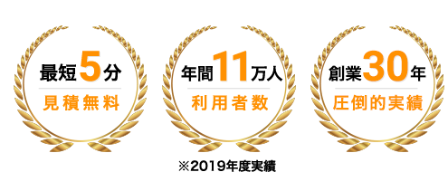 最短5分見積り無料・年間11万人利用者数・創業30年圧倒的実績